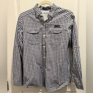Columbia Navy and White Gingham Super Bonehead PFG Button Down Shirt Women’s